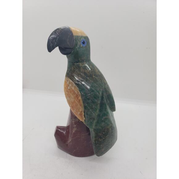 Vintage Hand Carved Gemstone Parrot Sculpture Bird Agate & Jasper Gems 2 pcs - Picture 4 of 12